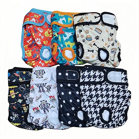 Washable Dog Diapers (7 Pack), Doggie Diapers, Premium Female Dog Diapers (S)