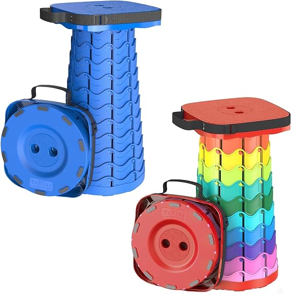 1PC Square Retractable Stool[Blue] and 1PC Square Collapsible Stool[Rainbow Red]