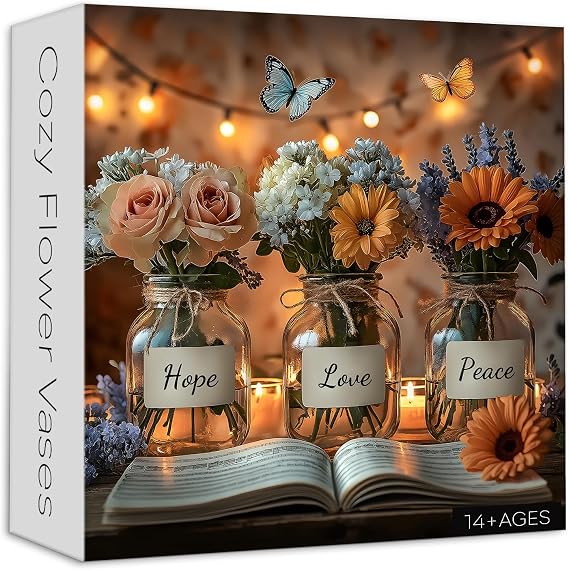 Flower Vase Jigsaw Puzzles for Adults 1000 Pieces, Sunflower Rose Glass Bottle Puzzle Lavender, Butterfly Puzzle for Wall Art Decor