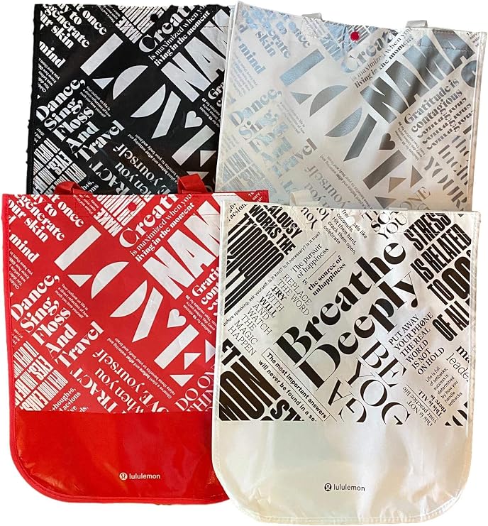 lululemon Medium LOVE Breathe Deeply Tote Bag Red Silver Black White