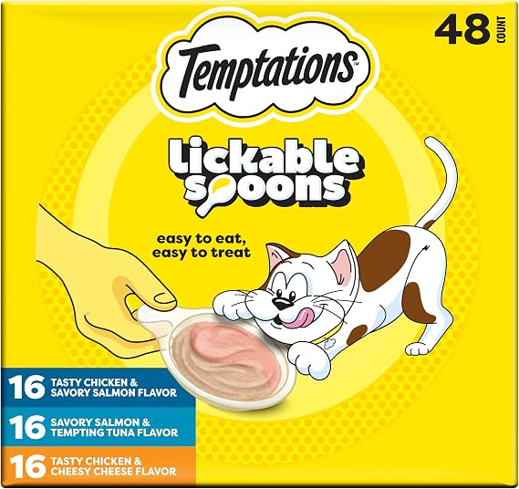 Temptations Lickable Spoons Wet Cat Treats, Variety Pack, 48 Count