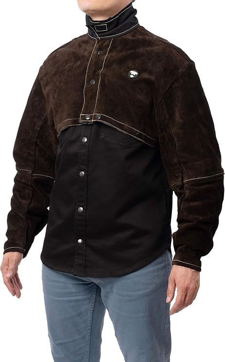Waylander Split Leather Welding Cape with Sleeves; Open Back Welding Jacket Comfort; Adjustable Cuffs for Secure Fit and Flexible Stand Up Collar (XX-LARGE, xx_l)