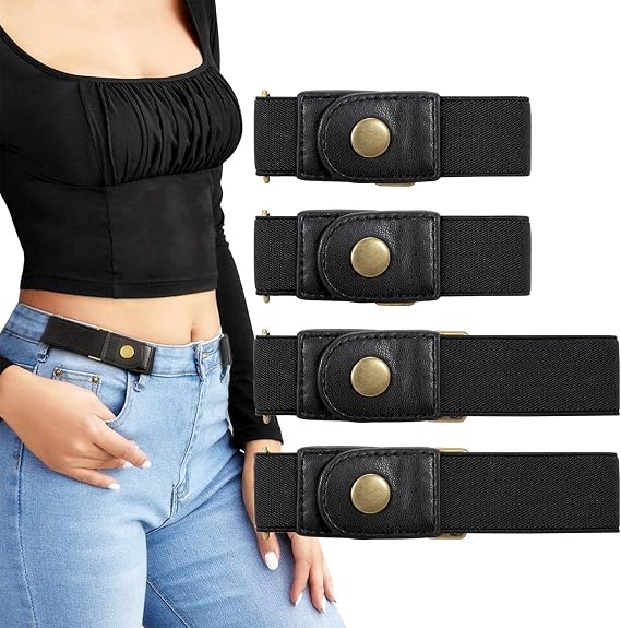 LEACOOLKEY No Buckle Stretch Belt for Women/Men2 Pack Elastic Invisible Belt for Jeans