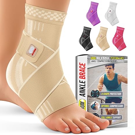 BLITZU Ankle Brace for Men & Women, Foot Compression Sleeve w/Arch Support