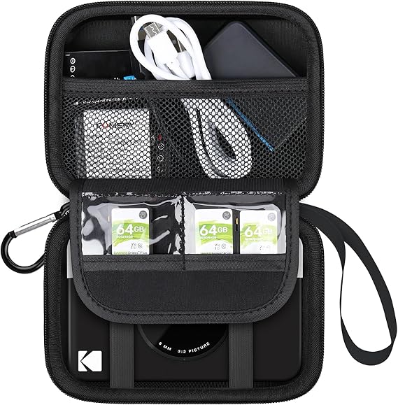 Lacdo Camera Carrying Case for Kodak Printomatic Full-Color Instant Print Digital Camera, Portable Instant Photo Printer Hard Travel Storage Bag, Mesh Bag Fits Batteries, USB Cable, SD Card, Black