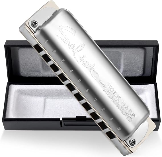 KONGSHENG Solist 10 Hole Diatonic Harmonica, Blues Harp Mouth Organ with Case, Professional & Beginner Harmonicas for Adults Kids (B)