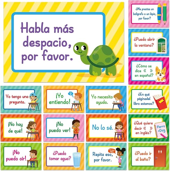16 Pieces Spanish Poster Set Spanish Phrases Classroom Decorations Spanish Theme Learning Poster Study Materials for Teachers Primary and Preschool School Classroom Language Study Classroom Decor