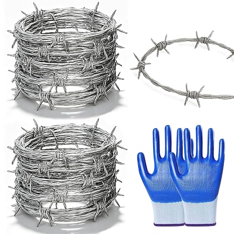 Barbed Wire, 15 Gauge(1.7mm) Hot-Dip Galvanized Barb Wire Roll, 65Ft 4 Point Barbed Wires Fence for Yard, Residences, Gardens, Craft Barb Wires and Other Indoor & Outdoor Scenes