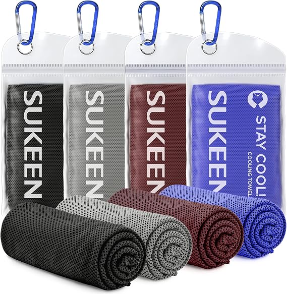 Sukeen 4 Pack Cooling Towels (40"x12"), Cooling Neck Wraps, Ice Towel, Soft Breathable Chilly Towel,Microfiber Towel for Yoga,Sport,Running,Gym,Workout,Camping,Fitness,Workout & More Activities