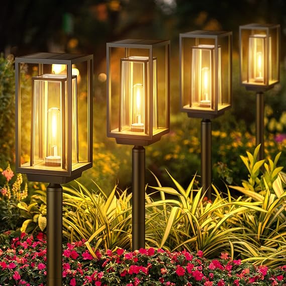 Solar Lights for Outdoors 2 x Larger Solar Lights Garden Decoration Pack of 4 Längere Arbeitzeit Extrem Helle Moderne Solar Gartenleuchten IP65 Wassserdicht Solar Gartendeko für Balkon Terrase Outdoor [Energy Class A+++]