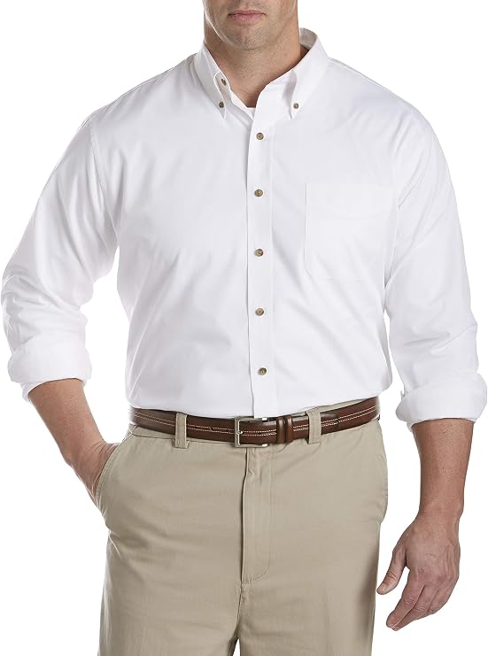 Harbor Bay by DXL Men's Big and Tall Easy-Care Solid Sport Shirt White 5XL