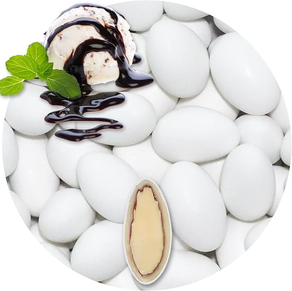 EinsSein Stracciatella Chocolate Almonds white matt 1kg | 160 pieces Sugar Candy Coated Jordan Almond | Dragees for Weddings Baptism & Party Favors (Gift Box Fillers) | Sweet for wedding favours