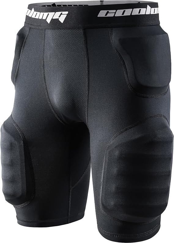 COOLOMG 5 Pad Adult Football Girdle for Men with Cup Pocket | Football Padded Compression Shorts with Integrated Hip Thigh Tailbone Pads, DomeShaped Thigh Pad Girdles