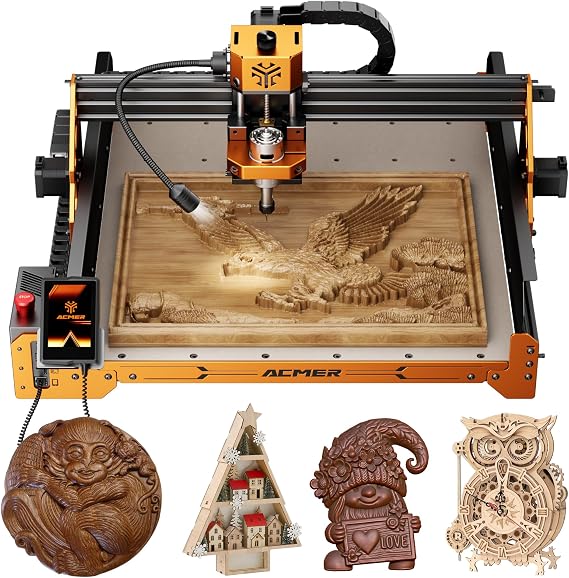 CNC Router Machine,ACMER Ascarva 4S CNC Milling Machine,70W 24V Spindle Power,15.7 x 15.7 x 3.7,120W Whole Machine Power for Wood Plastic Acrylic MDF Carving Cutting