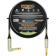 6 Foot - WBC-PRO-Guitar 20 AWG - Low-Cap (18pF/ft) Pro-Grade Graphite-Based - Dual-Shielded Guitar, Bass, Instrument Cable with Amphenol QM2R-AU & QM2P-AU 14 Inch (6.35mm) Gold TS Connectors