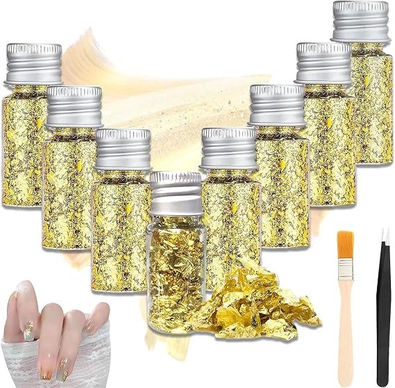 8 Pcs Decorative Gold Leaf, Multifunction Gold Flakes Food Golden Leaf Cake Decoration Baking Golden Foil Chocolates Decor for Cooking Dessert Steak Decoration Crafts Painting