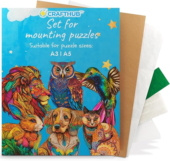 CRAFTHUB Puzzle Saver, Wooden Jigsaw Puzzles Mounting Kit for Wall Art, Includes Adhesive Sheets to Stick Together Puzzle Pieces, Table Sticker Set, and Cardboard Flipper