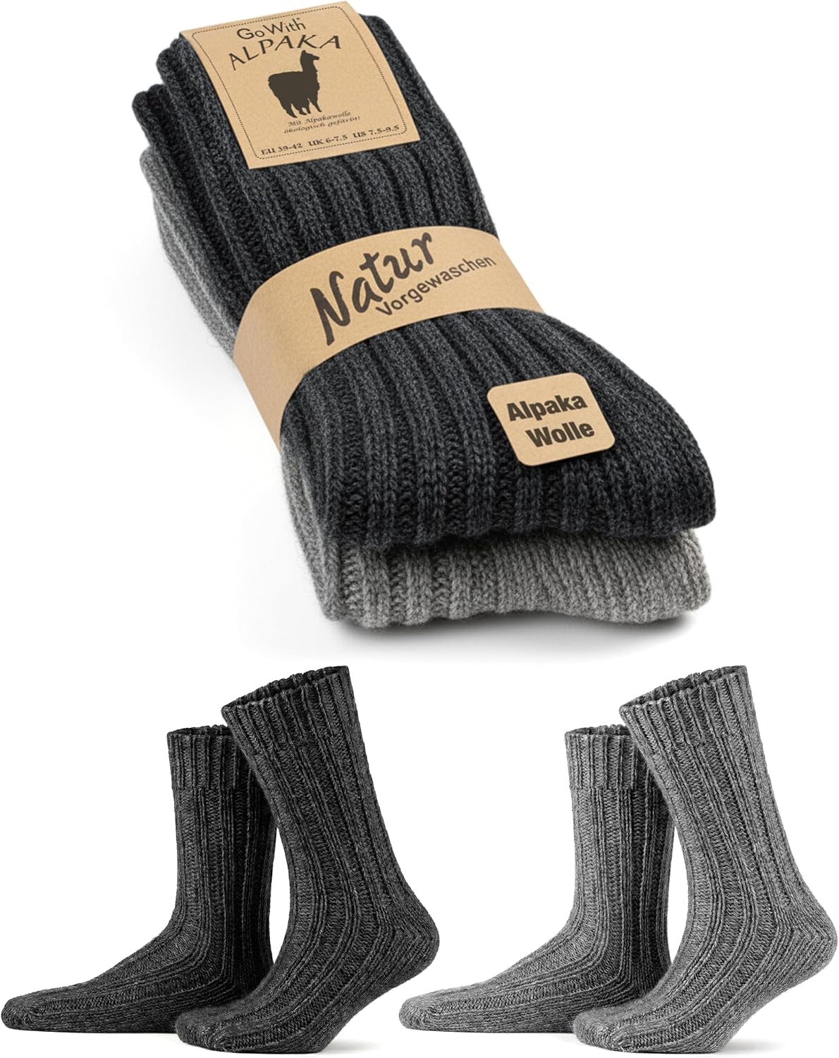 GoWith 2-in-4 Alpaca Wool Thermal Thick Wash Soft Natural Winter Women Mens Boot Socks 3094