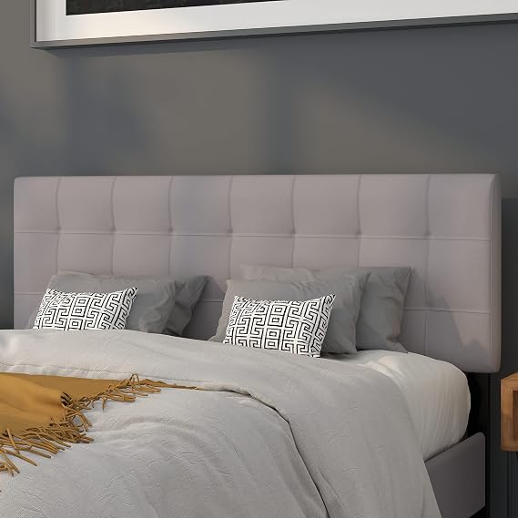 Flash Furniture Bedford Tufted Upholstered Queen Size Headboard in Light Gray Fabric