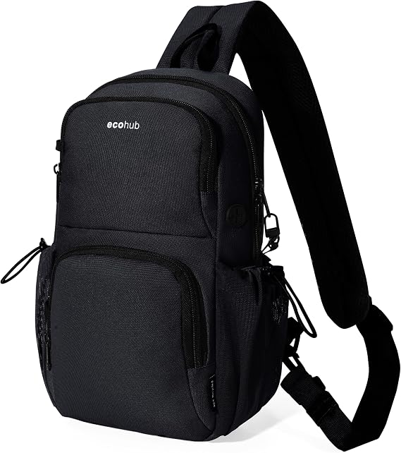 ECOHUB Crossbody Bags for Women Men, Anti-Theft RFID Blocking Sling Backpack Water Resistant Chest Shoulder Daypack, Black