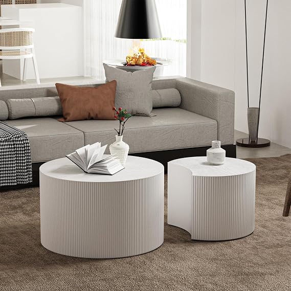 18.9" RoundWhite Nesting Coffee Table Set of 2