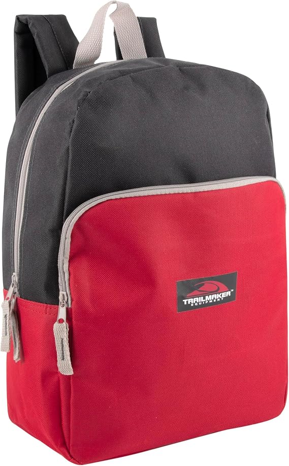 Trail maker 15 Inch Backpack for Kids, Preschool, Elementary & Middle School Students Spacious Bookbag with Large Front Pocket, Adjustable Straps, Fits up to 13 Inch Laptop (Red)