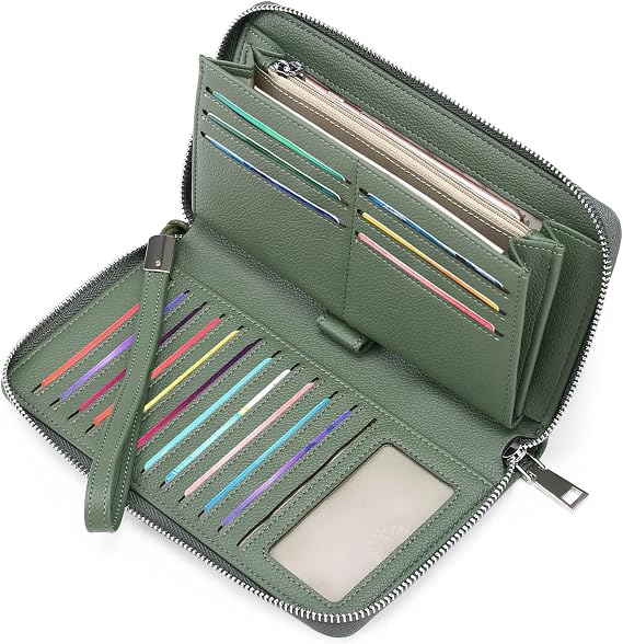 GOIACII Womens Wallet RFID Blocking Leather Zip Around Wallet Large Capacity Long Purse Credit Card Clutch Wristlet