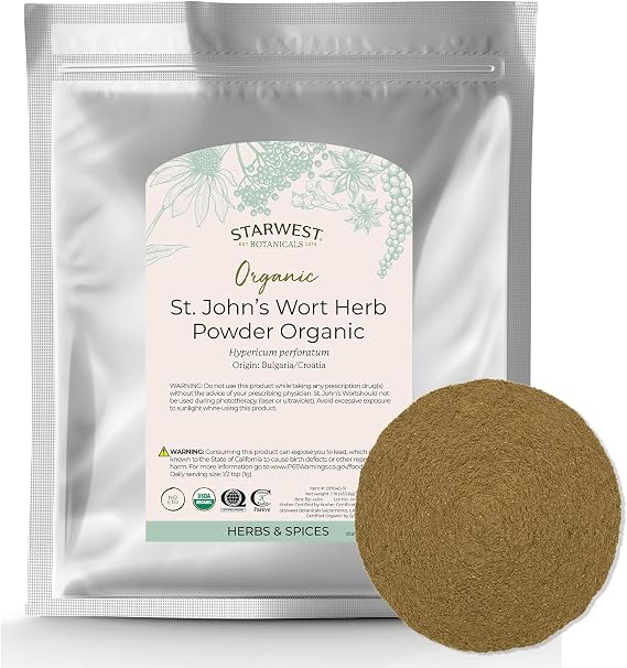 Starwest Botanicals Organic St. John's Wort Powder, Non-GMO - Bulk 1 lb Bag