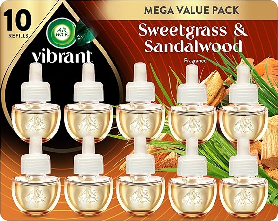 Botanica by Air Wick Plug in Scented Oil Refill, 10ct, Caribbean Sweetgrass and Sandalwood, Air Freshener, Eco Friendly, Essential Oils