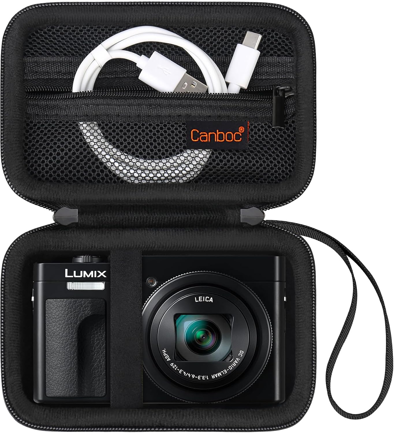 Canboc Carrying Case for Panasonic LUMIX DC-TZ99 LX10 ZS80 ZS100 ZS70 ZS200 ZS60 4K Digital Camera, Point and Shoot Camera Bag, Zipper Mesh Pocket fits USB Cable, Batteries, Black