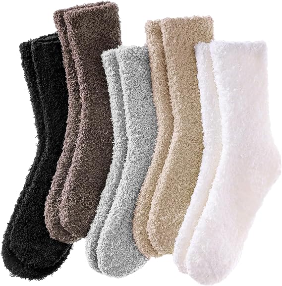 Josnown Fuzzy Socks for Women, Cozy Fluffy Slipper Sleep Socks 5 Pairs
