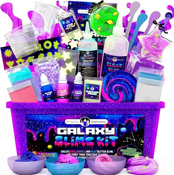 Original Stationery Galaxy Slime Kit with Glow-In-The-Dark Stars and Slime Powder for Glitter Slime and Galactic Slime DIY Galaxy Slime Set for Girls Children
