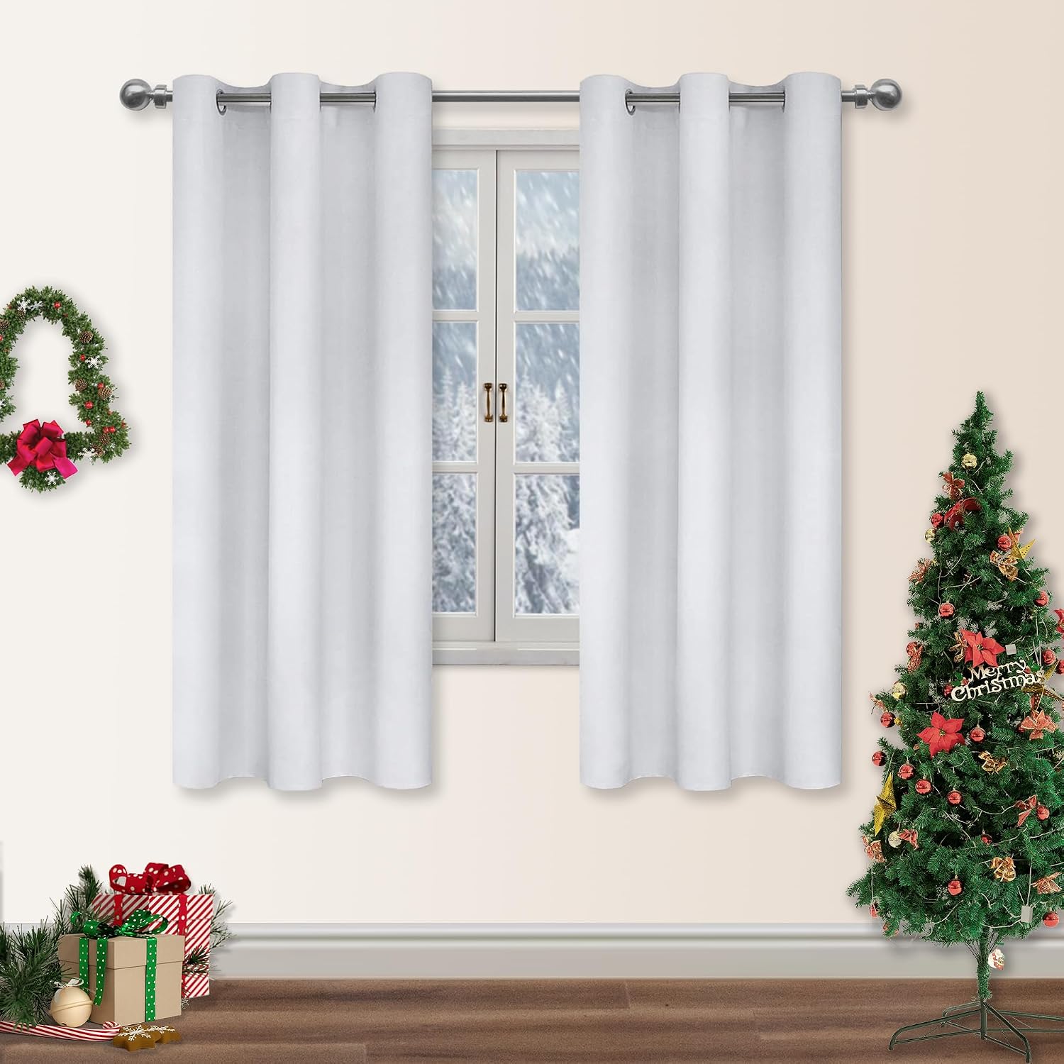 DWCN Blackout Curtains - Eyelet White for Bedroom and Living Room - Thermal Drapes 46 x 54 Inch 2 Panels