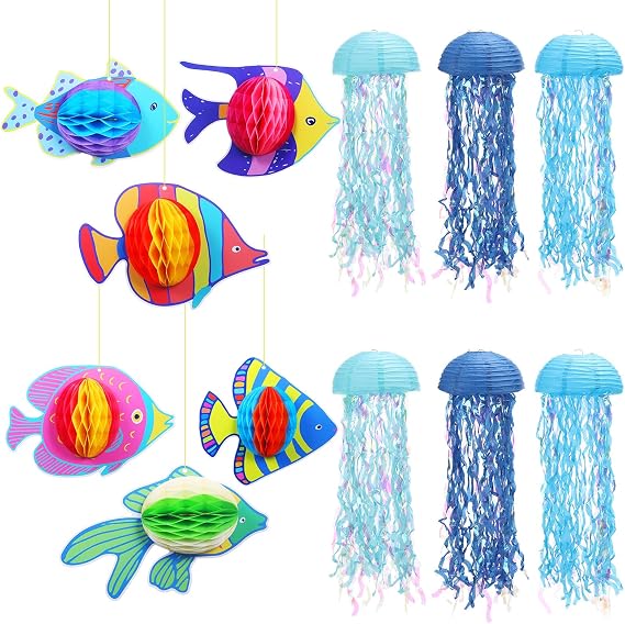 Ceenna 18 Pcs Jellyfish Lantern Tropical Fish Under The Sea Decor,Assorted