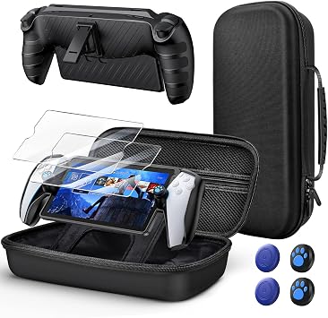 10 in 1 Accessories Kit for Playstation Portal, KOVA Carrying Case & TPU Skin Cover with Kickstand for PS5 Portal Console, Travel Shell with 2* Screen Protector & 4* Thumb Grip for PS Portal Handheld, Black