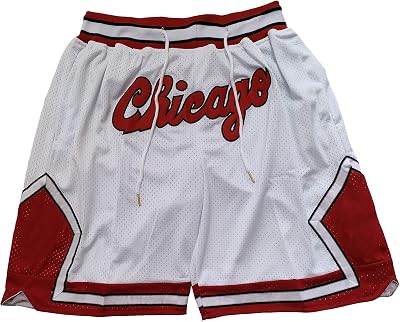 Basketball Shorts Mens,Fans Workout Gym Athletic Casual Shorts,Men Retro Mesh Embroidered with Pockets White