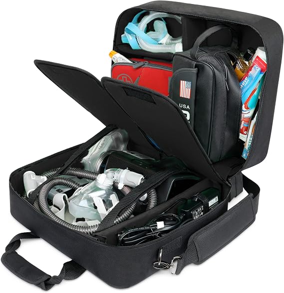 USA Gear XL CPAP Travel Bag with Customizable Interior - CPAP Machine Travel Bag Fits Resmed Airsense 11, 3B Medical Luna G3, Airmini, Philips Respironics Dreamstation 2, Hose, Mask, more (Black)