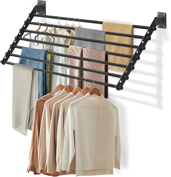 Wall Mounted Clothes Drying Rack 43 Inch Foldable Laundry Drying Rack for Wall Mount, Space Saving Indoor Drying Rack for Clothes, Compact & Sturdy Design