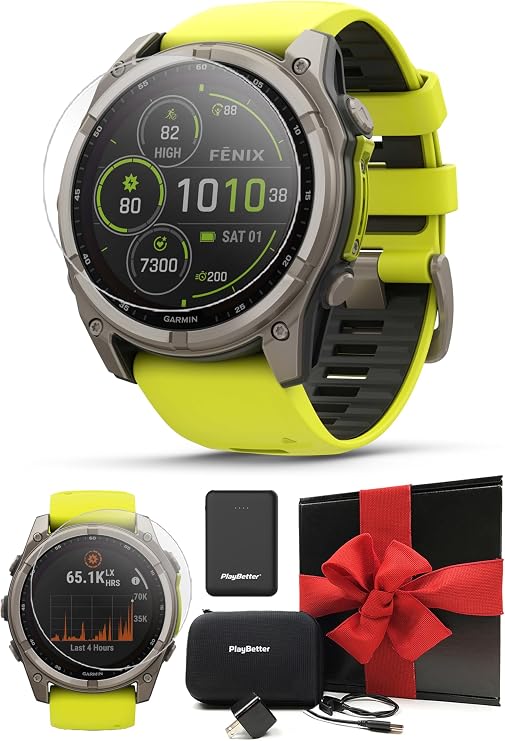 Garmin Fenix 8 (Amp Yellow, 51mm) Solar Sapphire GPS Watch Gift Box