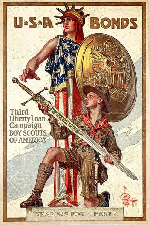 AGS - USA Bonds Boy Scouts of America Vintage World War One WW1 WWI USA Military Propaganda Poster - 24x36