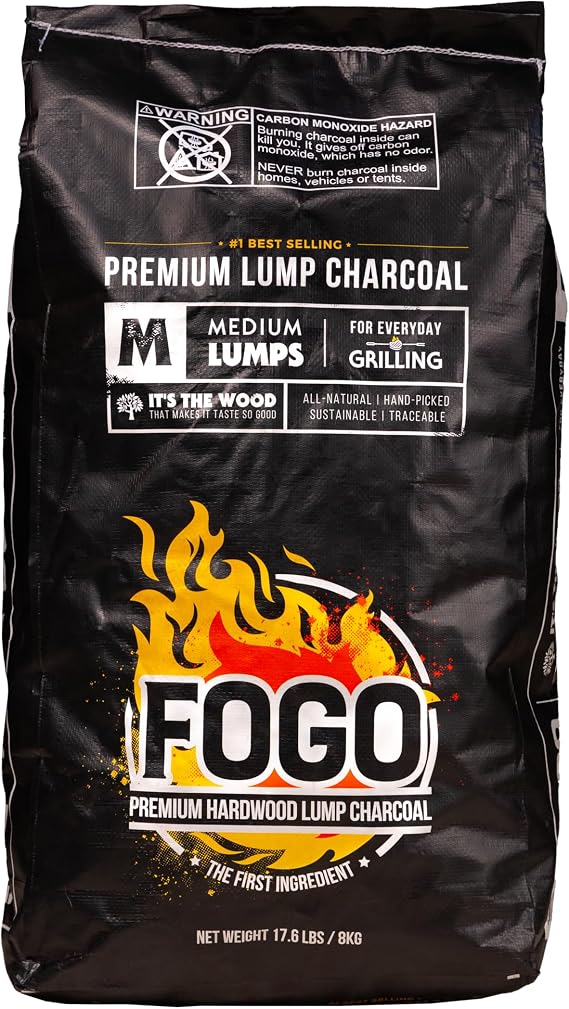 FOGO Premium Hardwood Lump Charcoal, Medium Sized Restaurant Quality Lump Charcoal for Grilling and Smoking, 17.6 Pound Bag