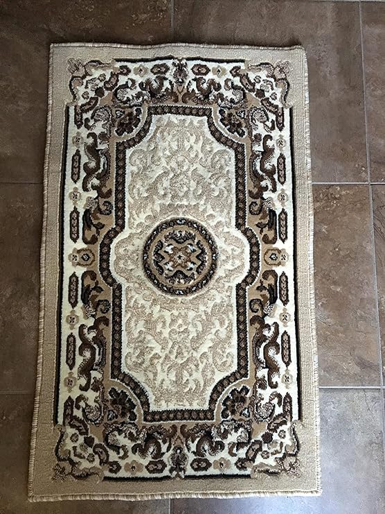 YHSF Traditional Floral Area Rug, Easy Clean - Ivory, 2' x 3' 4" | Washable Carpet for Living Room, Dining Room, or Kitchen - Easy Clean Colorful Flower Rug, Durable Stain-Resistant Floral Rug