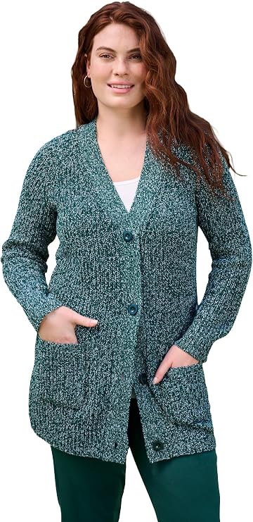 Woman Within Shaker Button-Front Cardigan Sweater