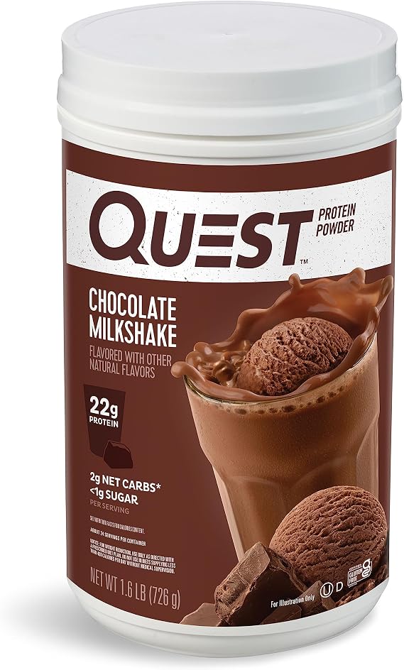 Quest Chocolate Milkshake Protein Powder, 22g Protein, 1.6 Pound | 24 Servings, 2g Net Carbs,lt;1g Sugar, Low Carb, Gluten Free