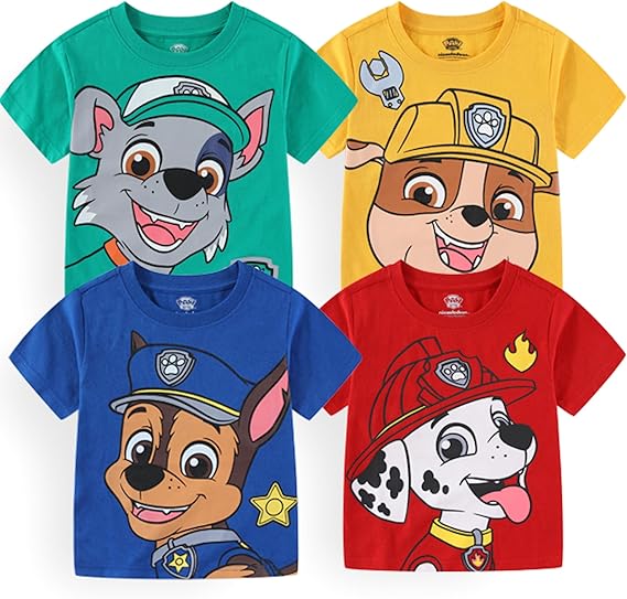 Nickelodeon Paw Patrol Boys 4 Pack Graphic T-Shirts for Toddlers and Big Kids