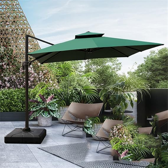 Square Cantilever Umbrella, 360 Rotation Offset Patio Umbrella Large Heavy Duty Outdoor Umbrella with Easy Tilt, for Pool Backyard Deck Garden,Dark Green
