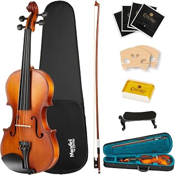 Mendini by Cecilio Violin 4/4 Full Size Kit For Beginners - Hand Carved Acoustic Violins Set - Fiddle Solid Wood Kit with Hard Case, Bow, Rosin, Shoulder Rest, Bridge and Extra Strings