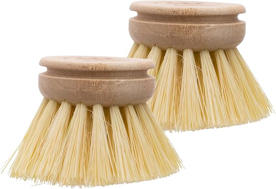 Redecker Dish Brush Replacement Heads, Tampico Fiber, 1-1/2 Inch Round, 2 Pack Wooden Brush Refills for Everyday Dishwashing, Made in Germany