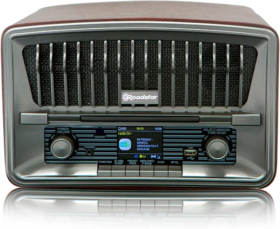 Roadstar HRA-270CD+BT Portable CD Radio Vintage Digital Dab/Dab+/FM, CD-MP3 Player, Bluetooth, USB, Stereo, AUX-IN, LCD Display, Remote Control, Connection for Headphones, Alarm, Wood