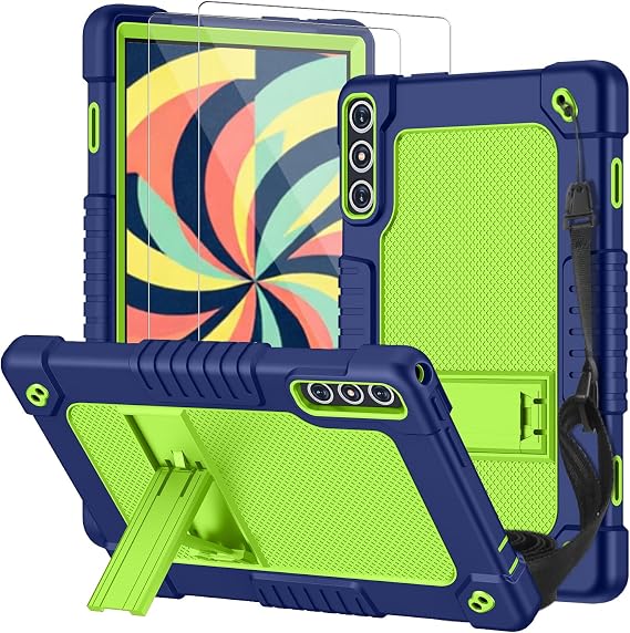 for KADYBE D106 Tablet Case,for MEIZE D106 Case,Shockproof Case with 2 Pcs Screen Protector Shoulder Strap for KADYBE D106/MEIZE D106/VOZIZOV D106/FEONAL Android 14 10 inch (Navy/Green)